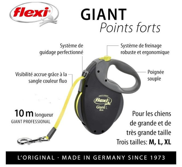 Laisse enrouleur Flexi 10m avec système de freinage